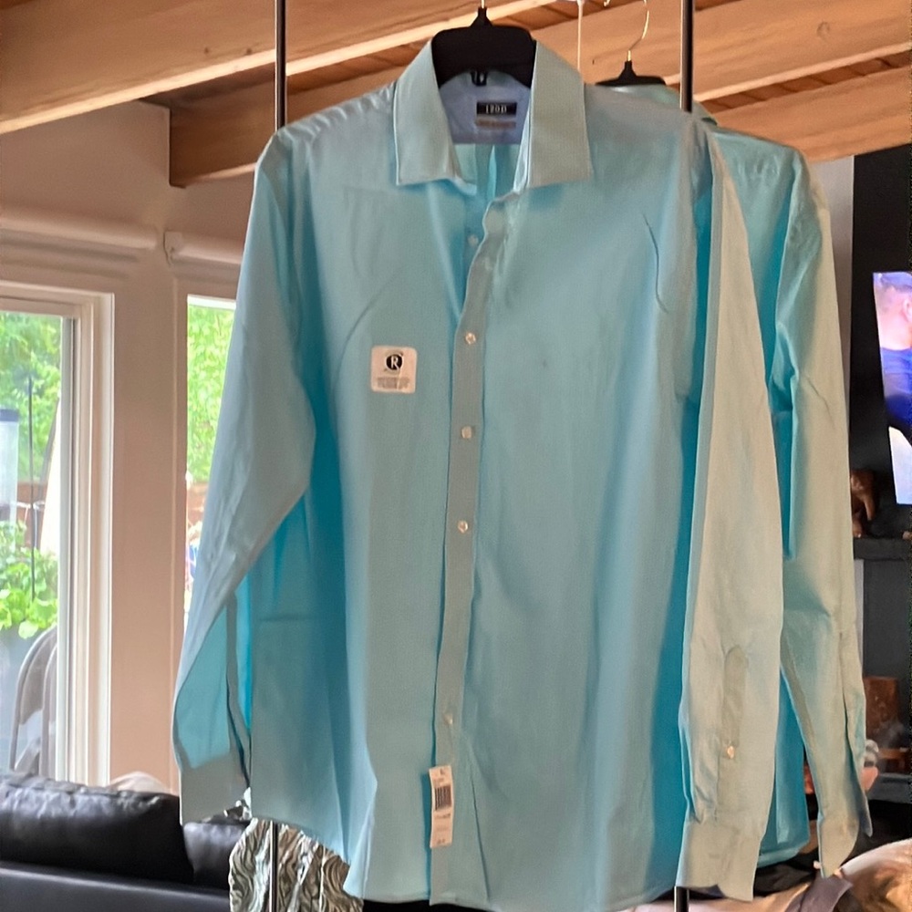 Izod Blue Dress Shirt Crisp Long-Sleeve
